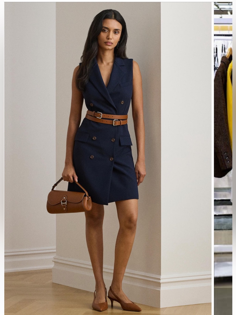 Lauren Ralph Lauren 🔥Sleeveless Crepe Navy Double-Breasted Dress
